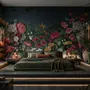 Elegante tropische botanische Blumen- und Leoparden-Fototapete
