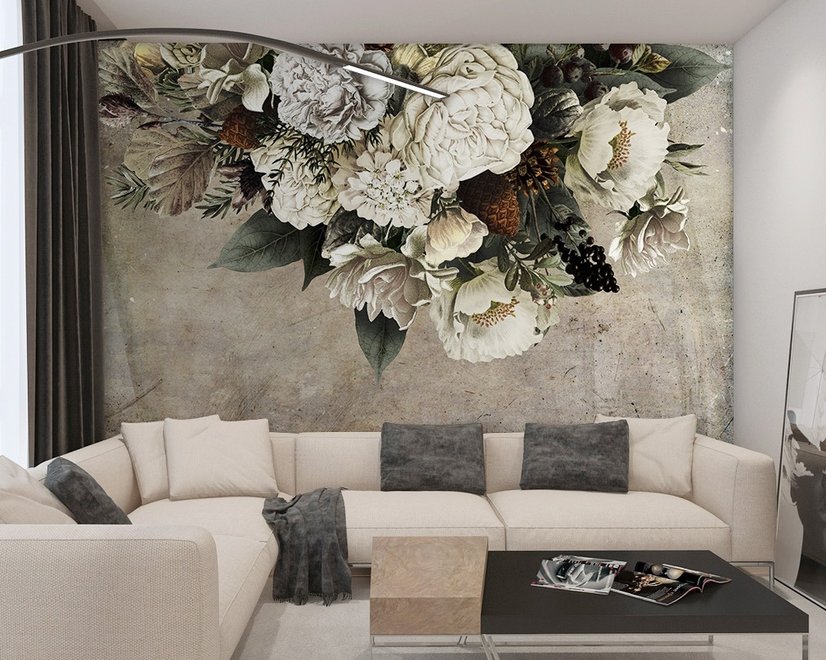 Papier peint panoramique floral foncé