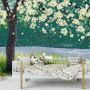 Watercolor Forest with Peach Blossom Wallpaper Mural