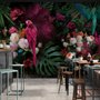 Pink Parrot with Colorful Floral Wallpaper Mural