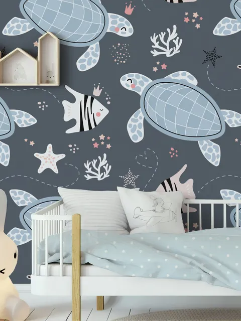 Sea Turtle and Zebrafish Wallpaper Mural
