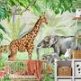 Kids Safari Watercolor Tropical  Forest Jungle Animals Wallpaper Mural