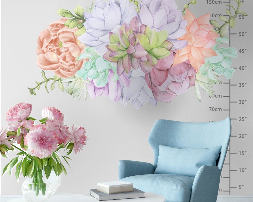 Watercolor Soft Echeveria Cactus Florals Wall Decal Sticker
