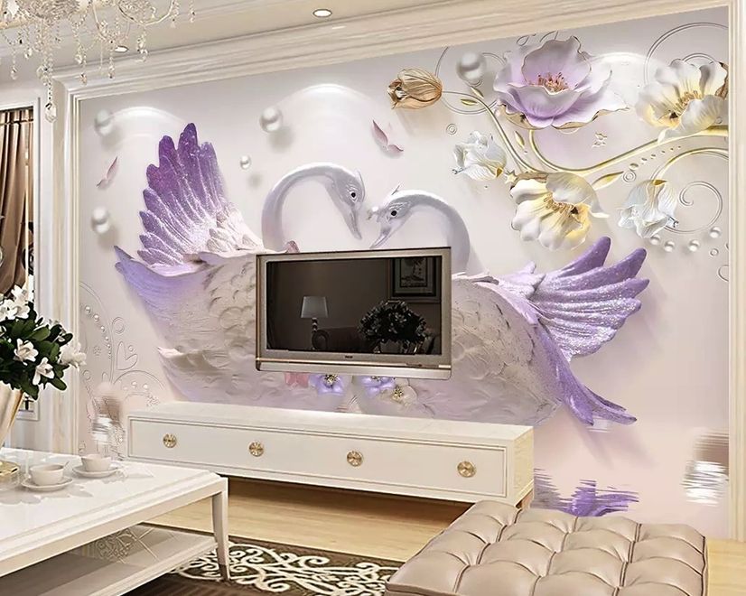 3D Embossed Look Swan Wallpaper Mural