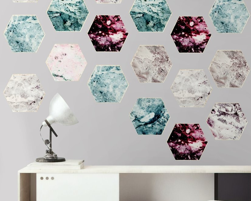 Geometric Marble Style Honeycomb Wall Decal Sticker