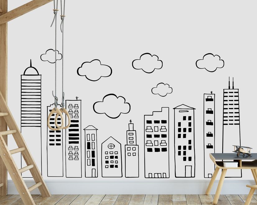 Kids Cute Black City Wall Decal Sticker