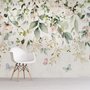 Papier peint aquarelle floral doux avec feuilles vertes