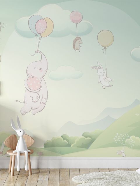 Papier peint animaux volant avec un ballon