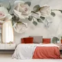 Magnifique Papier peint panoramique de roses et de papillons blancs