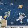 Kids Watercolor Space with Spaceship and Astronaut Wallpaper Mural