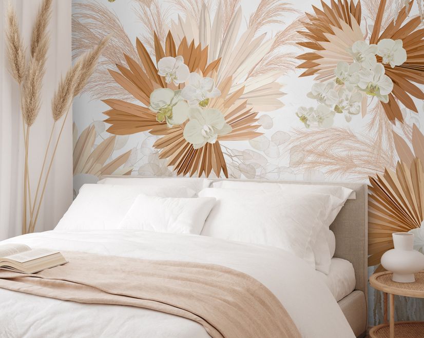 Neutral Boho Plants with Palm Leaf Wallpaper Mural
