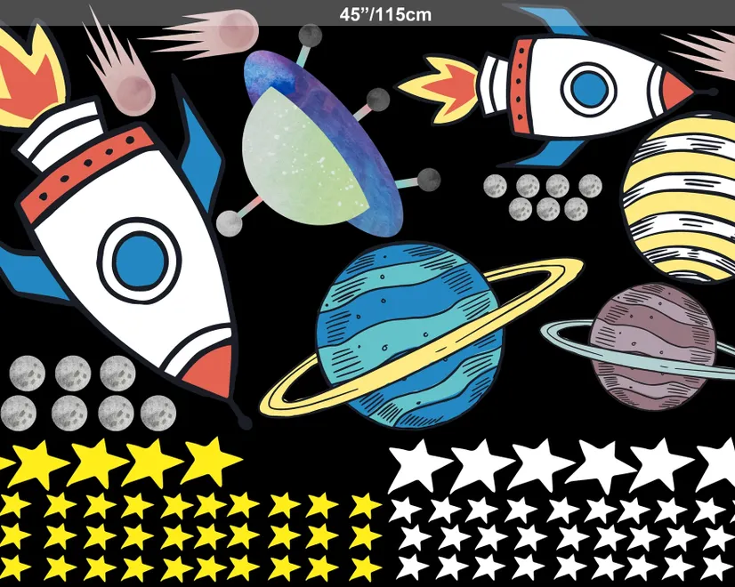 Colorful Space with Little Falling Stars and Planets Wall Decal Sticker