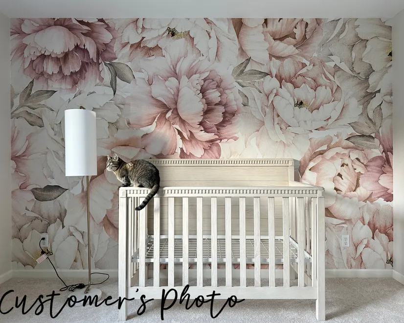 Nursery Pastel Peony Watercolor Floral For Girls Wallpaper Mural