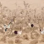 Chinese Peony Flowers and Bamboo Landscape with Crane Birds