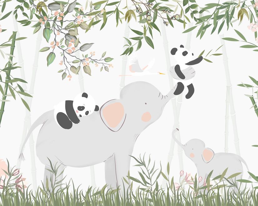 Panda Bear on Elephant Wallpaper Mural