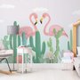 Fototapete Flamingo-Paar mit Kaktus