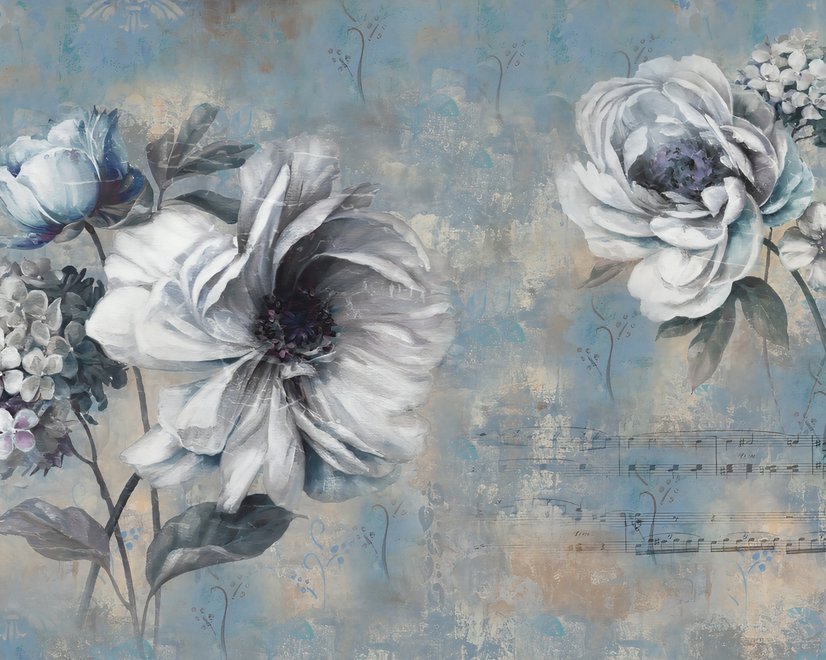 Light Floral with Music Notes Wallpaper Mural