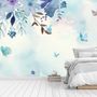 Blue Purple Floral with Little Butterfly Wallpaper Mural