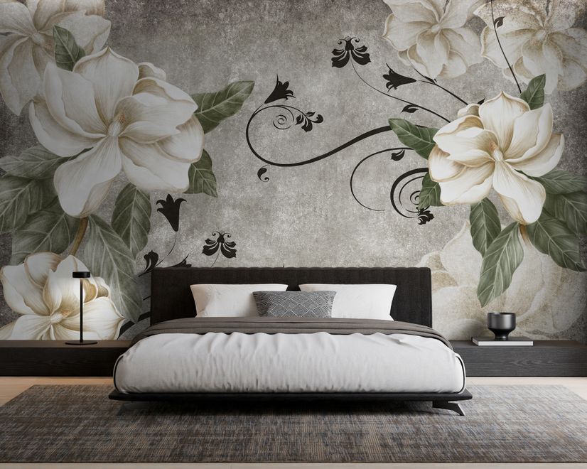 Vintage Cream Flowers Art Wallpaper Mural