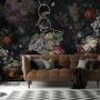 Dark Dutch Floral Bouquet with Birds Wallpaper Mural
