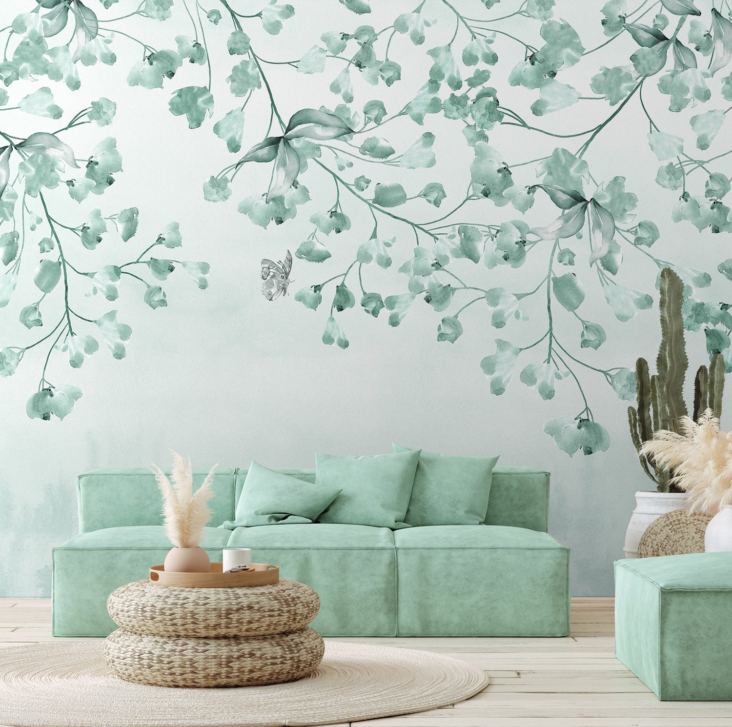 Soft Green Blossom Wallpaper Mural - Peel and Stick