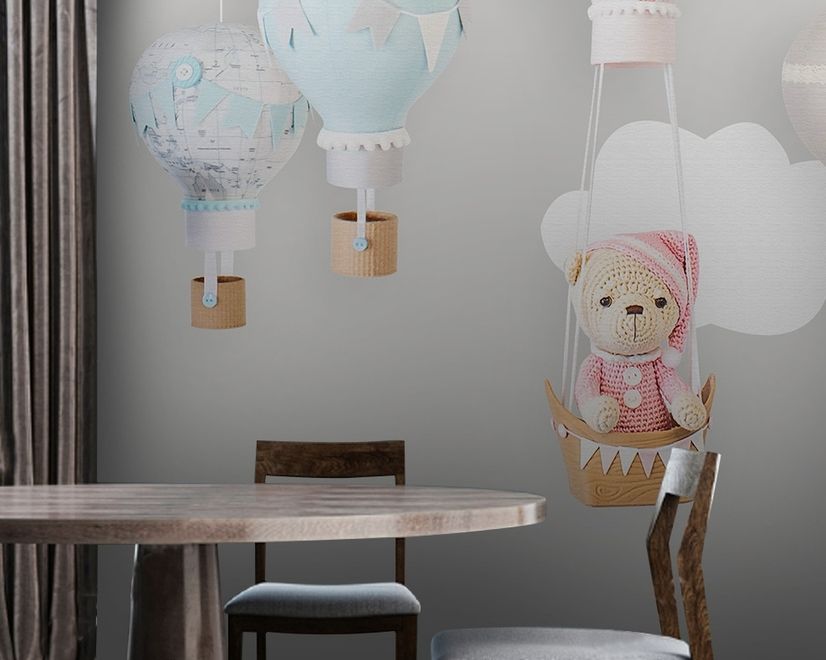 Teddy Bear Clouds and Balloons Wallpaper Mural