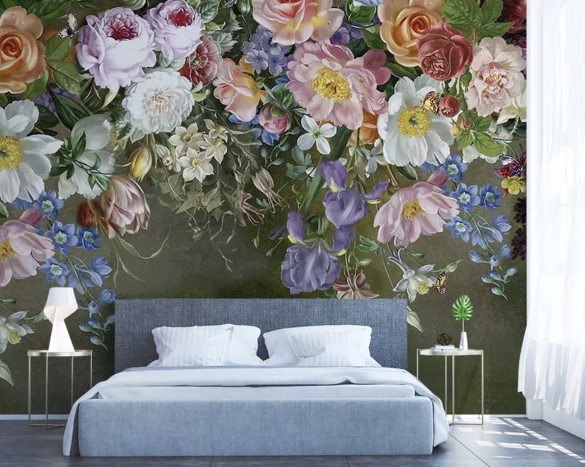 Vintage Bunte Rankenblumen Fototapete