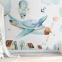 Watercolor Cartoon Village and Airplane Wallpaper Mural