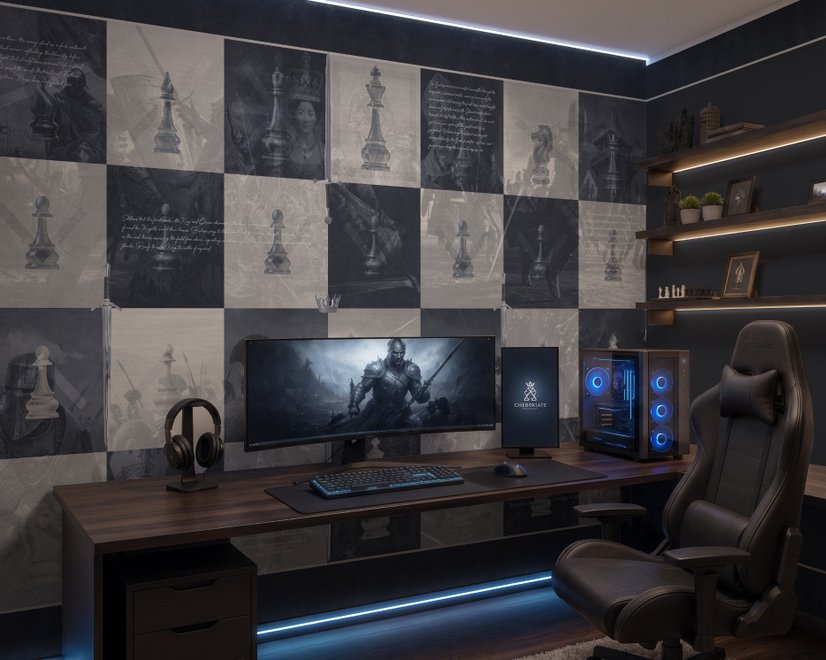 Monochrome Medieval Chessboard Historical Wallpaper Mural