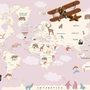 Papier peint carte monde rose avion montgolfière vintage filles enfants