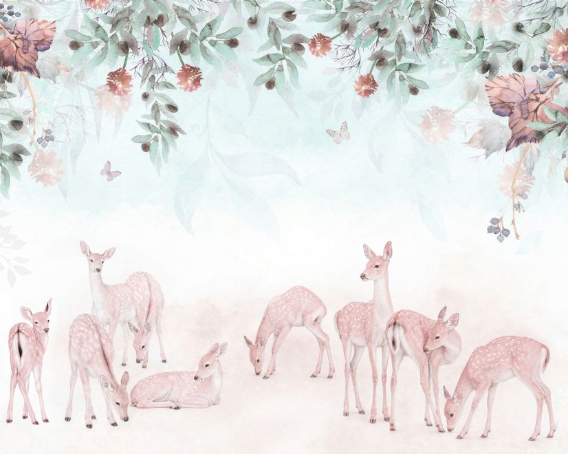 Deer in the Floral Garden Wallpaper Mural