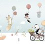 Papier peint panoramique de l'hiver avec des animaux mignons
