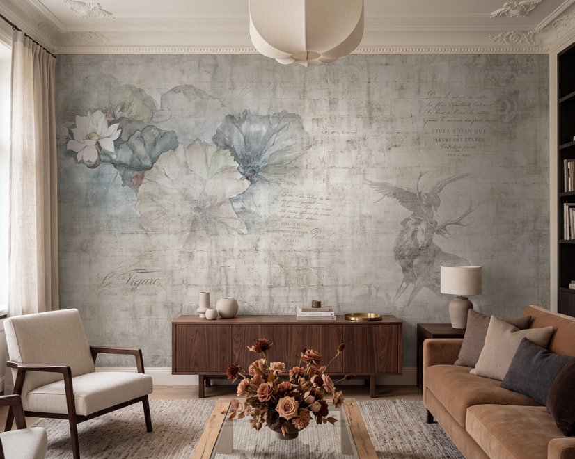 Nostalgic Lotus Flowers Wallpaper Mural