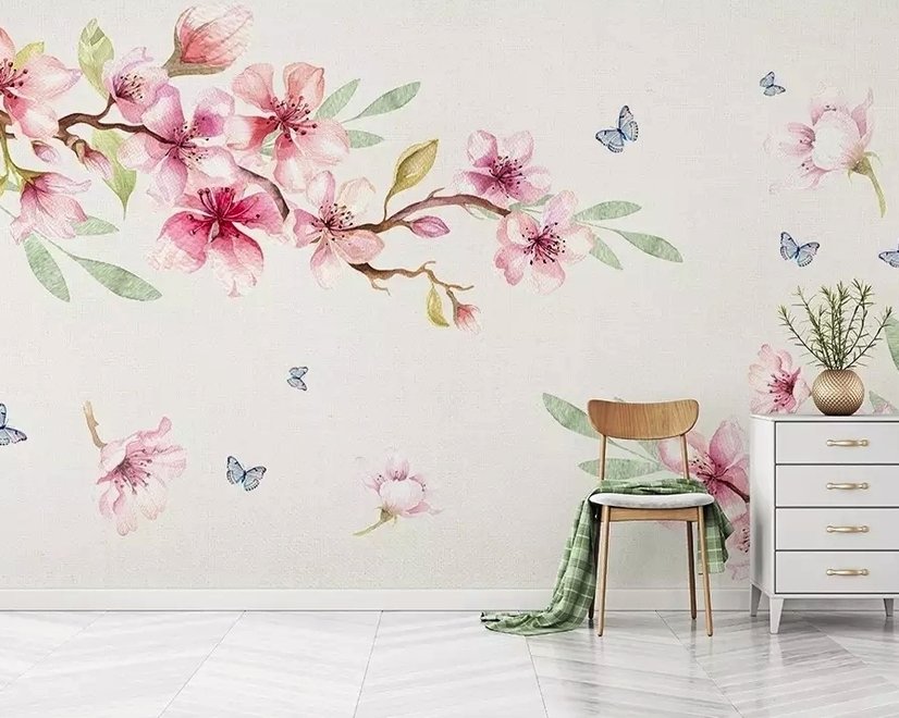 Papier peint fleurs de cerisier roses