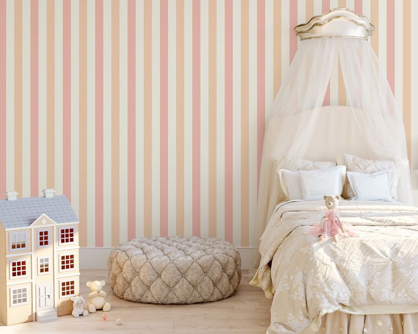 Soft Blue/Pink Stripe Lines for Kids Nursery Wallpaper Mural