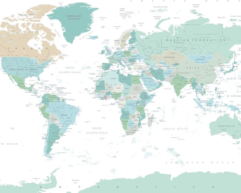 Green Political World Map Wallpaper Mural