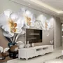 Papier peint panoramique orchidée florale effet 3D avec galets