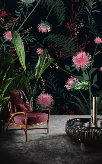 Pink Dandelion and Dark Landscape Wallpaper Mural - Peel and Stick