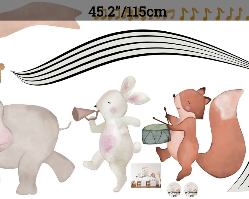 Cute Animals Singing on the Music Notes Wall Decal Sticker