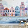 Papier peint panoramique des maisons hollandaises à l'aquarelle pour les enfants