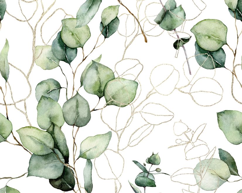 Watercolor Green Eucalyptus Leaf Wallpaper Mural