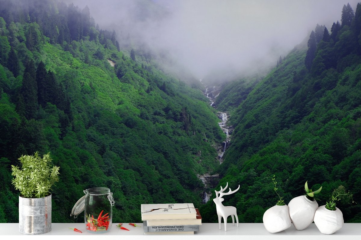 Mountain Waterfall Wallpaper Mural - Peel and Stick
