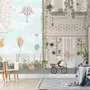 Panda Bear with Balloons  in front of Floral Garden Home Kids Wallpaper Mural
