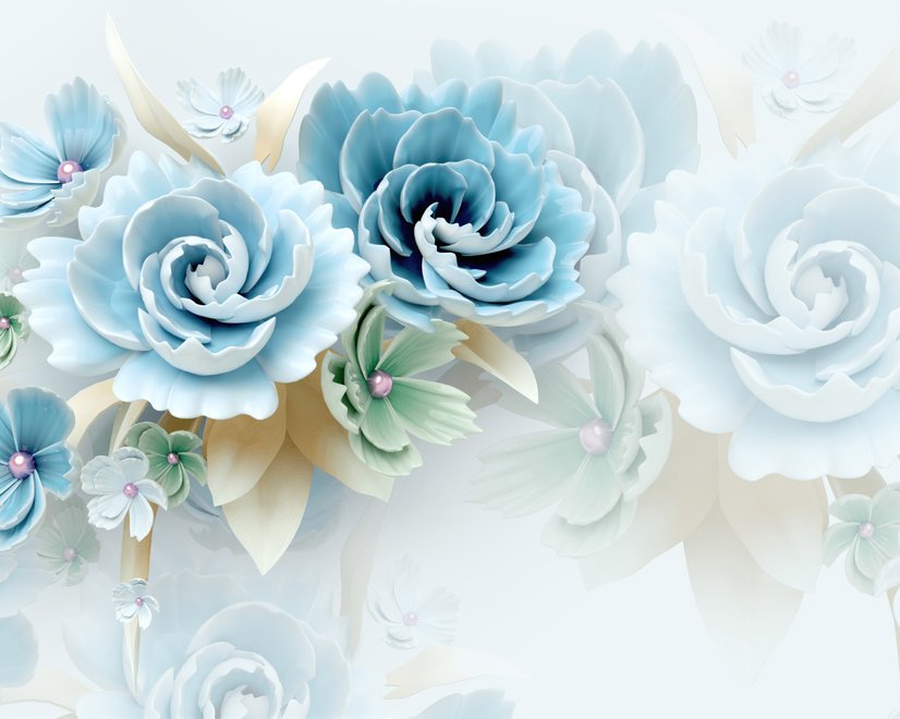 Europäischer Stil 3D Blau-Grün Floral Fototapete