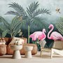 Pink Flamingo mit Vintage-Wald Fototapete