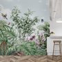 Papier peint feuilles tropicales oiseaux fleurs