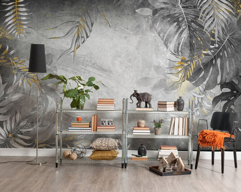Monochrome Grunge Leaf with Splash Wallpaper Mural