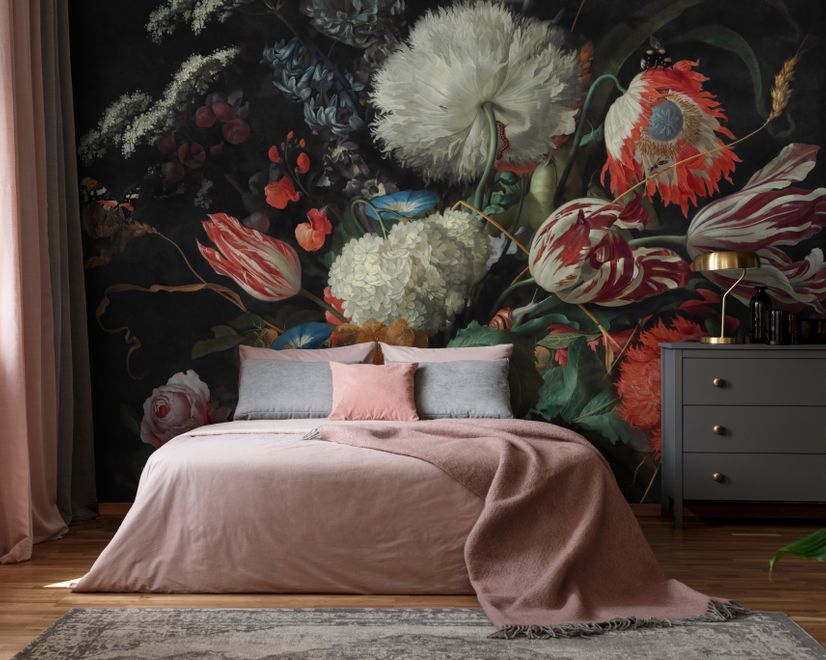 Dark Floral Dutch Bouquet with Tulips Wallpaper Mural