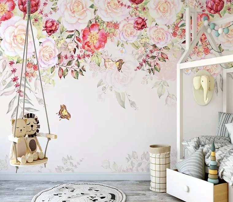 Pink Flowers and Butterflies Wallpaper Mural
