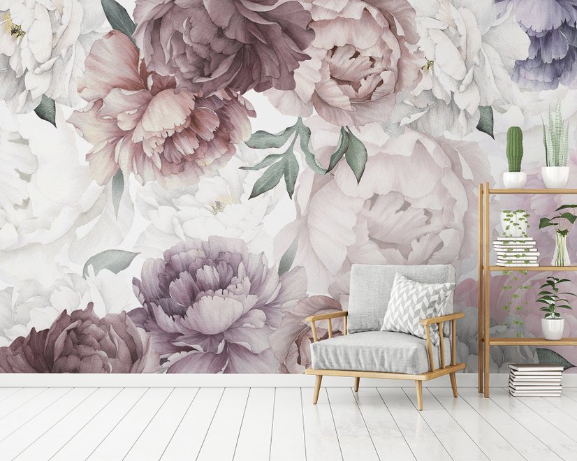 Papier peint panoramique floral de la chambre d'enfant Soft Peony
